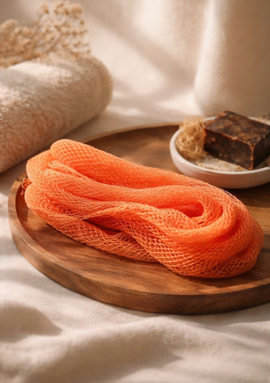 Authentic African net sponge for gentle exfoliation, handmade in Ghana