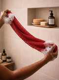 Authentic Red African net sponge for gentle exfoliation, handmade in Ghana
